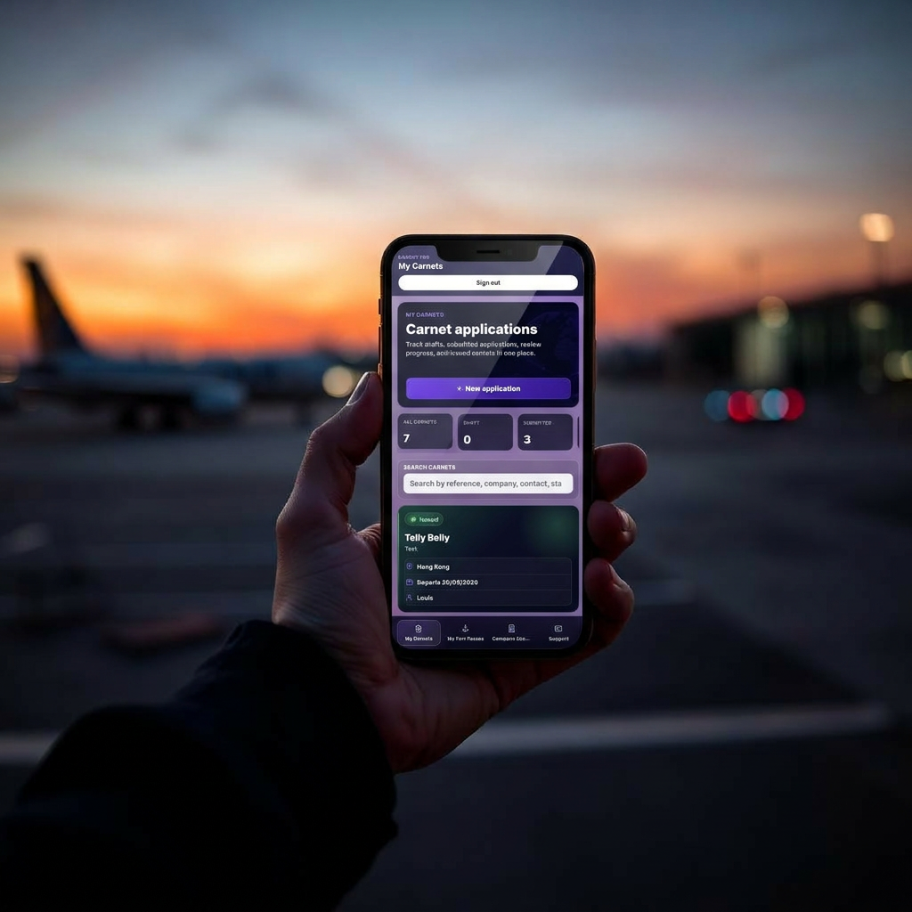 Carnet Pro mobile app at airport tarmac